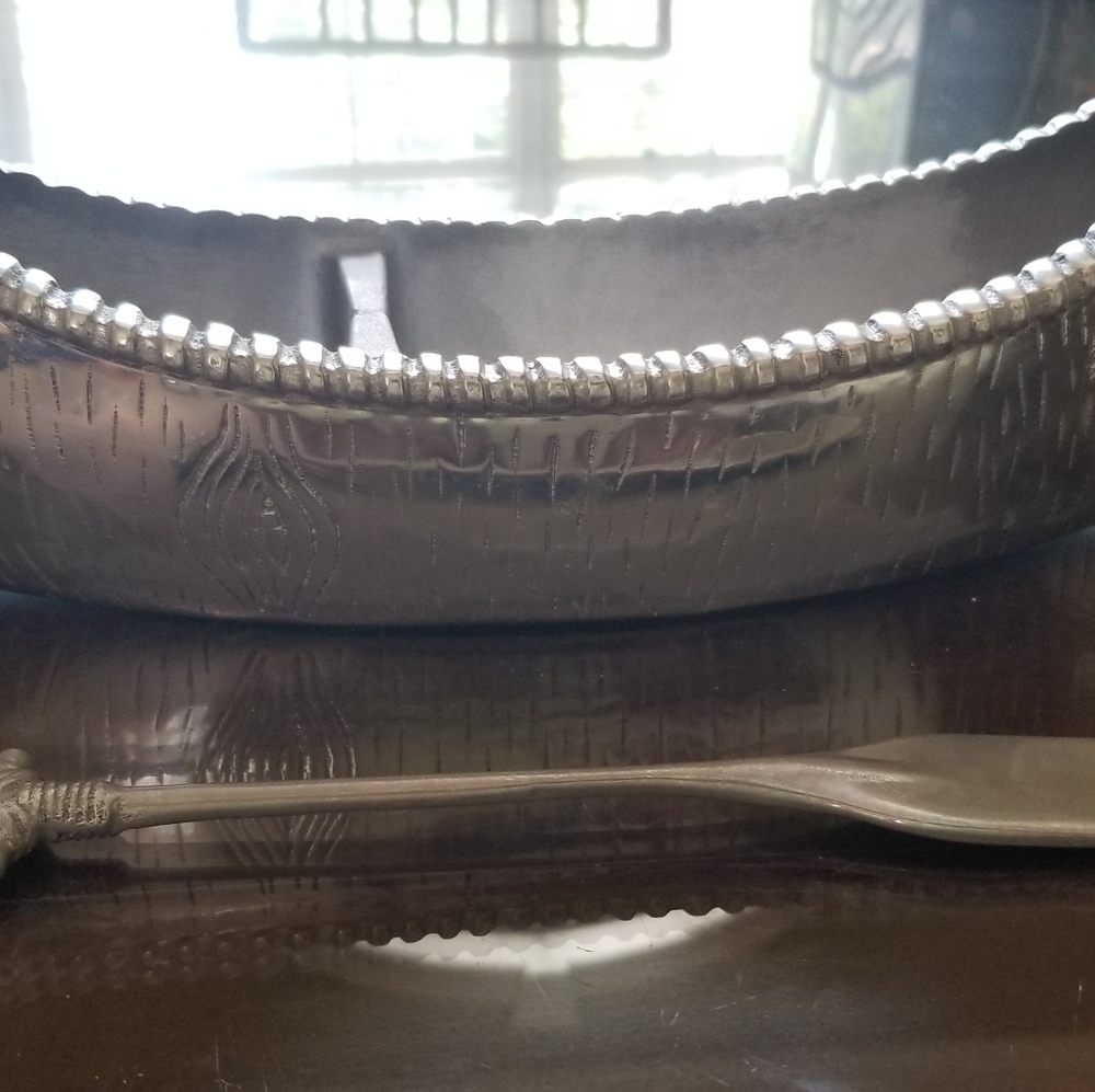 Mariposa silver serving canoe with paddle